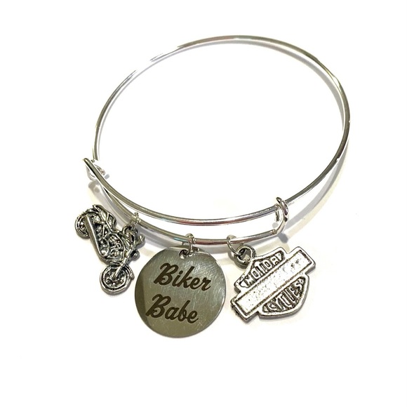 Biker Babe Bracelet Motorcycle Rider Charm Bangle May Be Personalized - Picture 6 of 9